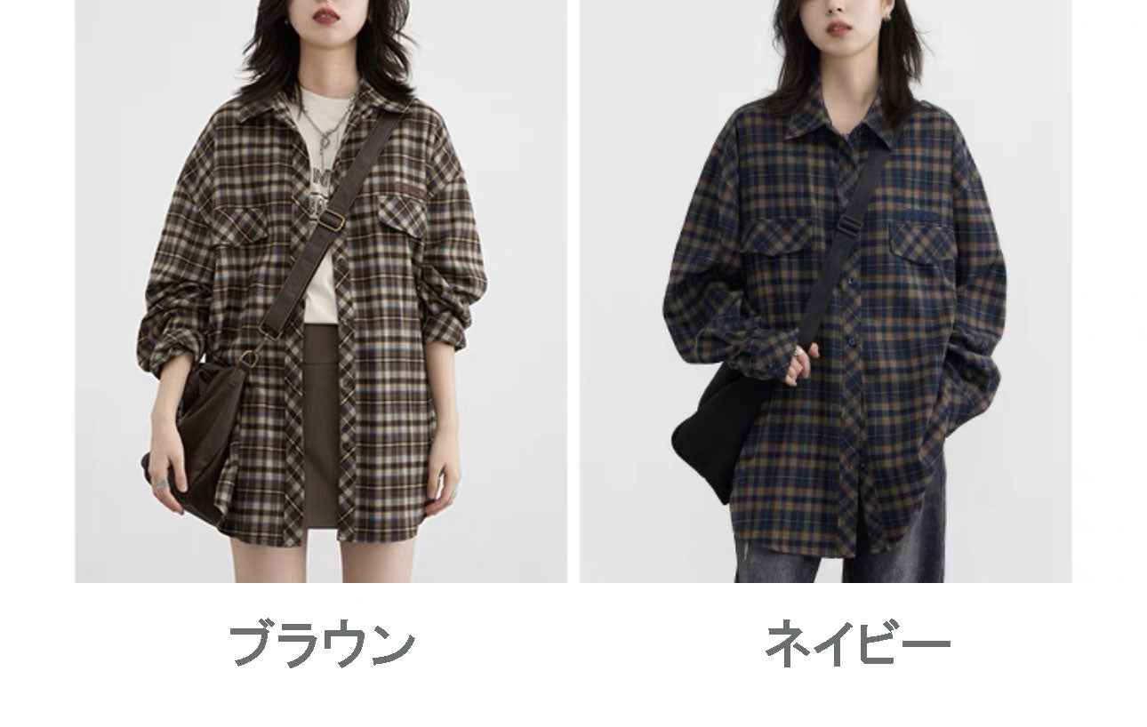 チェック柄長袖シャツ